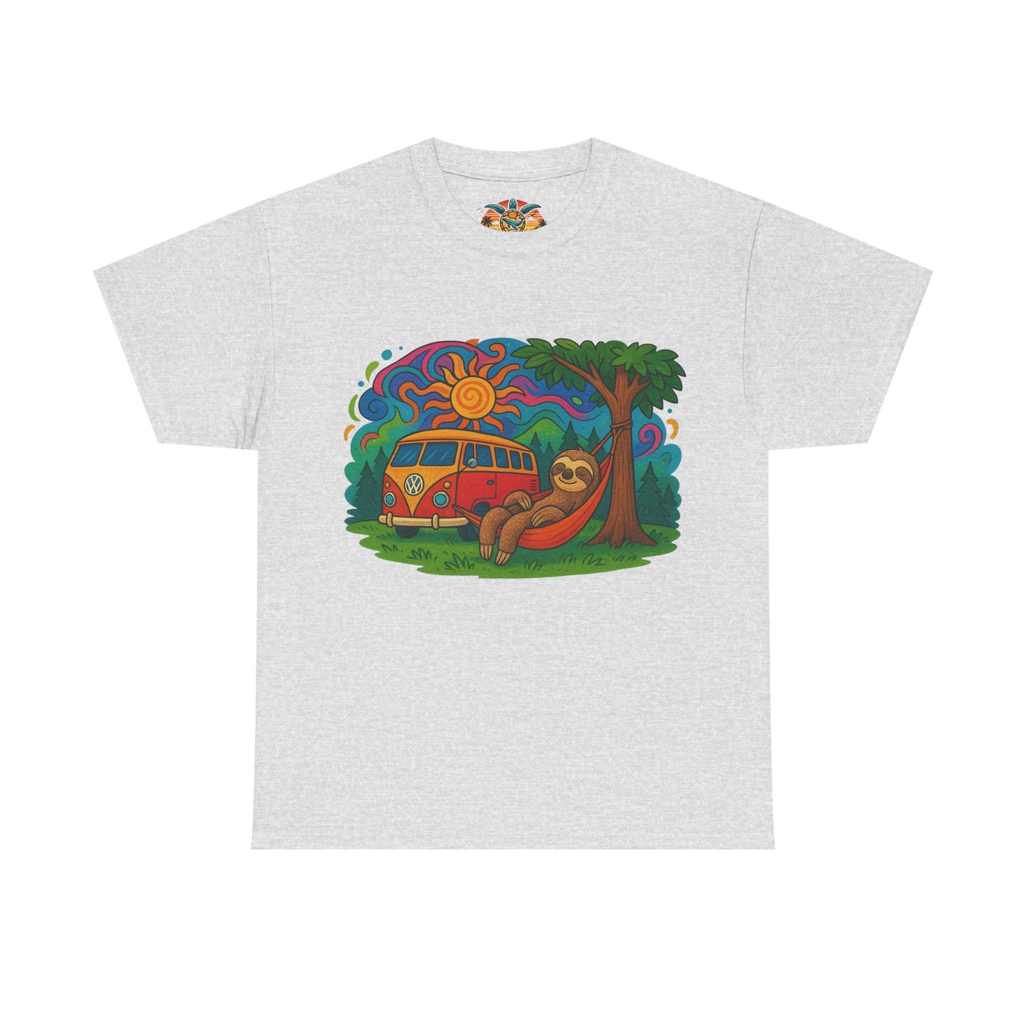 🌞 Hippie Camper Vibes T-Shirt – VW Bus & Faultier in der Hängematte