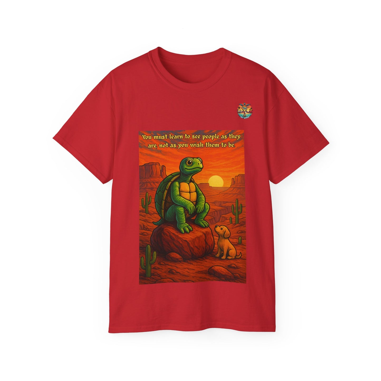„Desert Wisdom“ – T-Shirt mit Schildkröte & Sonnenuntergang