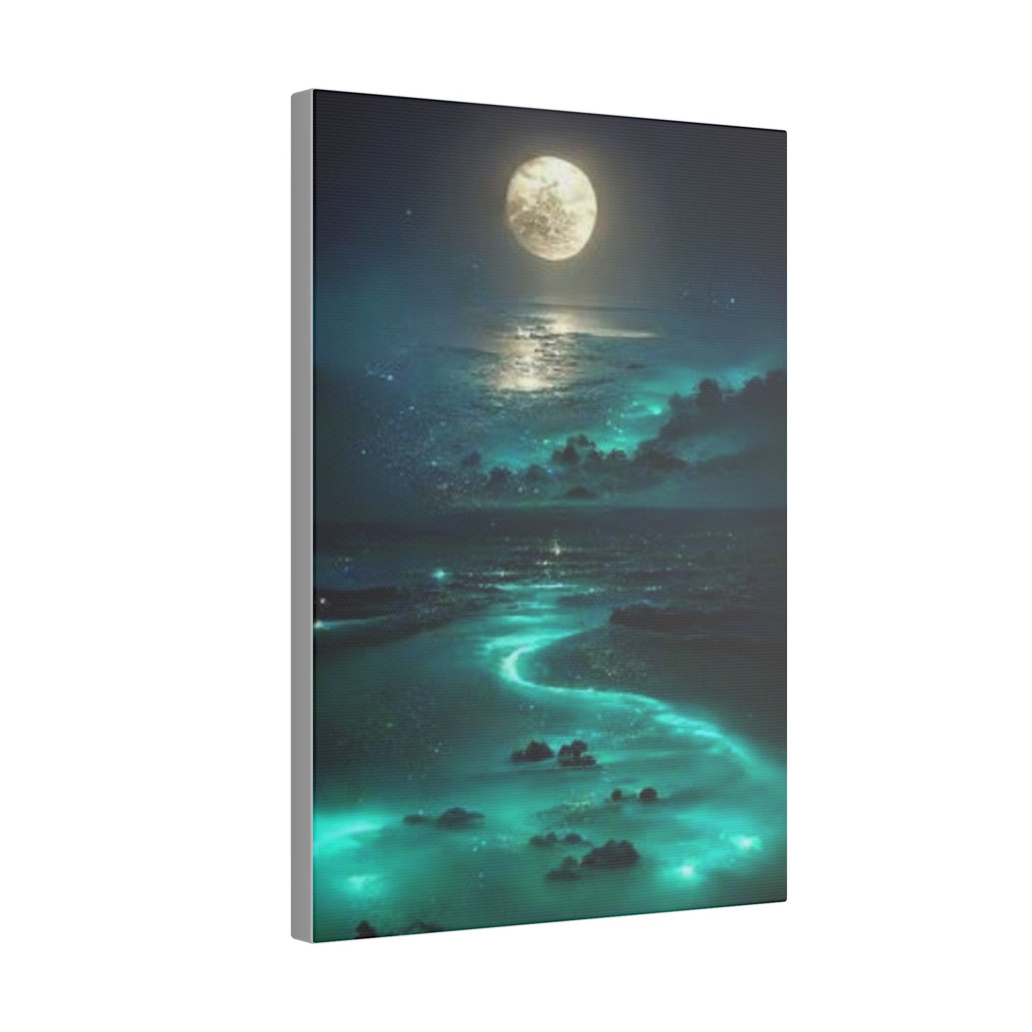 Canvas Magischer Fluss – Tanzendes Licht unter dem Mond