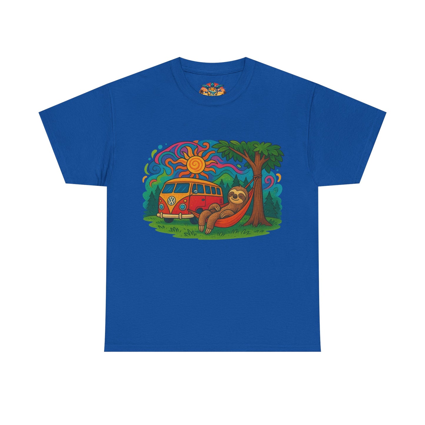 🌞 Hippie Camper Vibes T-Shirt – VW Bus & Faultier in der Hängematte