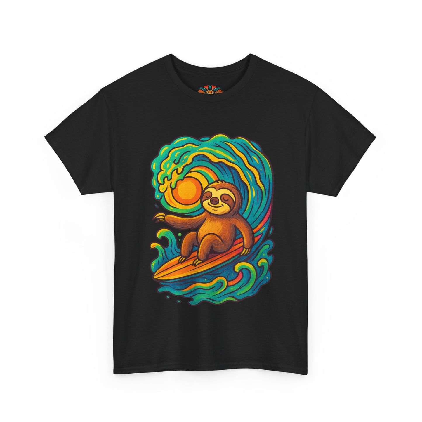 🏄‍♂️ Surf’n’Chill Faultier T-Shirt – Buntes Hippie Surf Design