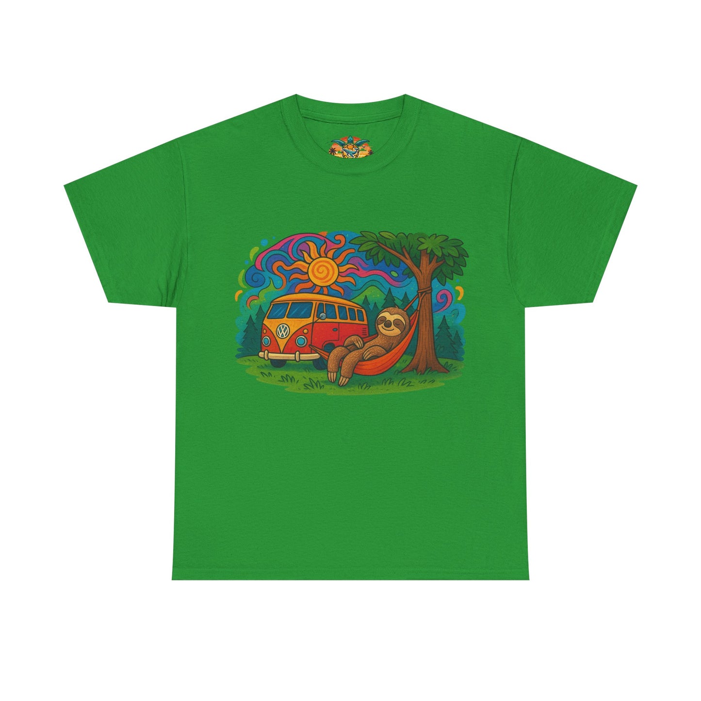 🌞 Hippie Camper Vibes T-Shirt – VW Bus & Faultier in der Hängematte