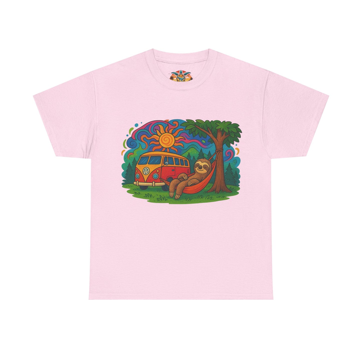 🌞 Hippie Camper Vibes T-Shirt – VW Bus & Faultier in der Hängematte