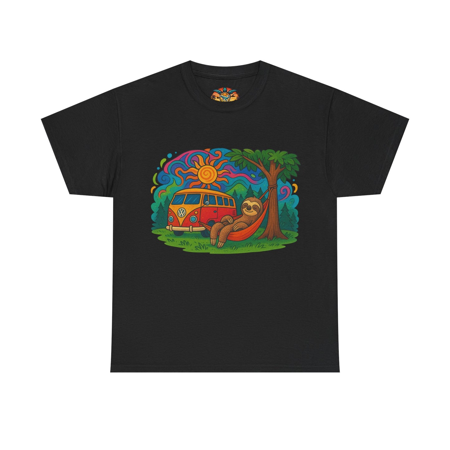 🌞 Hippie Camper Vibes T-Shirt – VW Bus & Faultier in der Hängematte