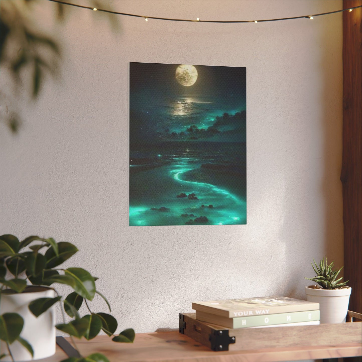 Canvas Magischer Fluss – Tanzendes Licht unter dem Mond