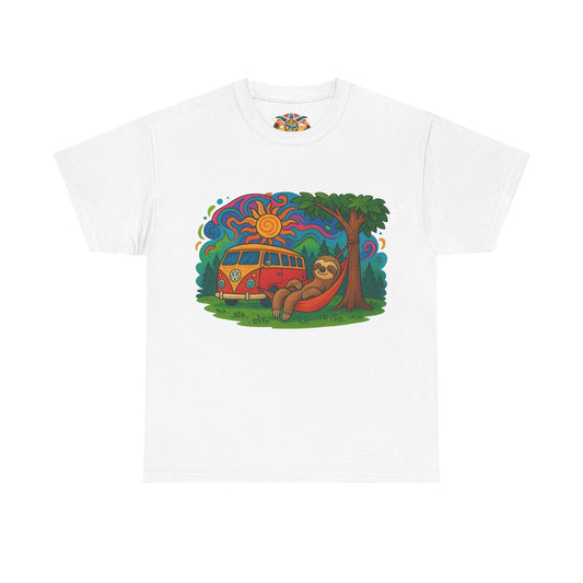 🌞 Hippie Camper Vibes T-Shirt – VW Bus & Faultier in der Hängematte