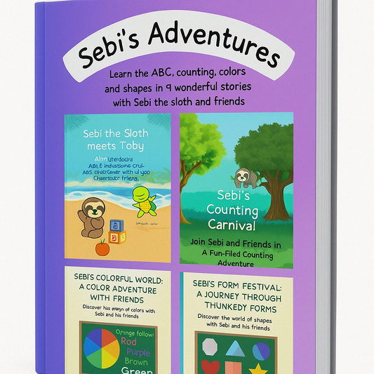 Sebi’s Adventure: Learn the ABC, counting, colors and shapes in 4 wonderful stories with Sebi the sloth and his friends
