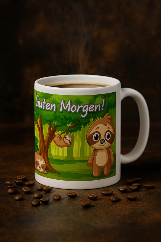 Guten Morgen Tasse mit Sebi dem Faultier